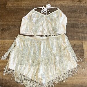 White Fringe Crop Top and Shorts Set- Bachelorette